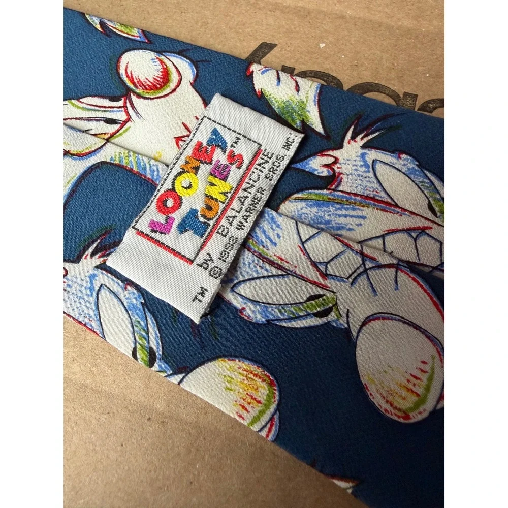 Looney Tunes sketch Sylvester & Tweety Silk Tie Navy Blue Balancine 1993 vintage